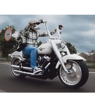 Kit Guidão King Curve Rhino 2” + Cabos Mecânicos com Acelerador Eletrônico para Harley-Davidson Softail Line - Inox Polido