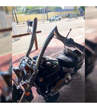 Kit Guidão Diablo Rhino 2” + Cabos Mecânicos com Acelerador Eletrônico para Harley-Davidson Softail Line - Inox Polido