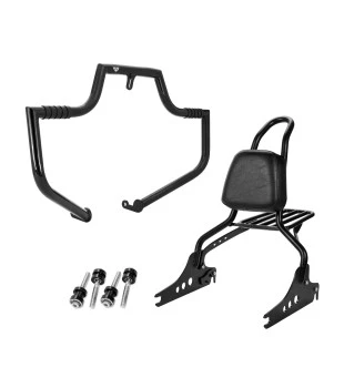 Kit Viagem King para Harley-Davidson Softail - Sissy Bar 20" com Bagageiro + Protetor de Motor - Preto