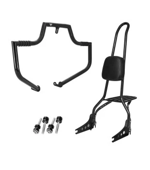 Kit Viagem King para Harley-Davidson Softail - Sissy Bar 30" com Bagageiro + Protetor de Motor - Preto
