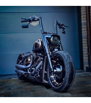 Kit Guidão Mad Dogger Curve Rhino 2” + Cabos Mecânicos com Acelerador Eletrônico para Harley-Davidson Softail Line - Preto
