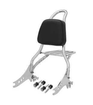 Kit Viagem King para Harley-Davidson Sportster - Sissy Bar 20" com Bagageiro + Protetor de Motor - Inox Polido