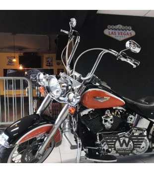 Kit Rider para Harley-Davidson Softail sem Acelerador Eletrônico: Guidão Ape Hanger Robust 1.1/4" + Cabos - Inox Polido