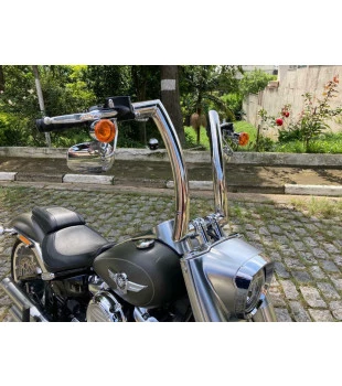 Kit Guidão Front King Quinado Rhino 2” + Cabos Mecânicos sem Acelerador Eletrônico para Harley-Davidson Softail Line - Inox Polido