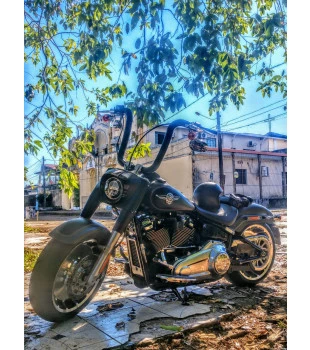 Kit Guidão Ape Curve Rhino 2” + Cabos Mecânicos com Acelerador Eletrônico para Harley-Davidson Softail Line - Preto