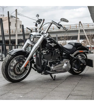 Kit Guidão King Quinado Rhino 2” + Cabos Mecânicos sem Acelerador Eletrônico para Harley-Davidson Softail Line - Inox Polido