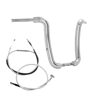 Kit Guidão Ape Curve Rhino 2” + Cabos Mecânicos com Acelerador Eletrônico para Harley-Davidson Softail Line - Inox Polido