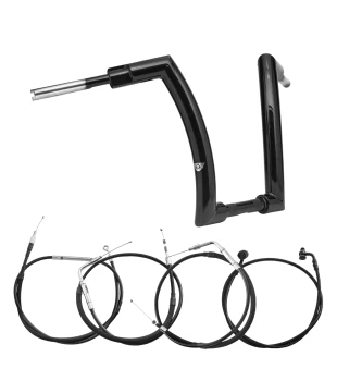 Kit Guidão Front King Quinado Rhino 2” + Cabos Mecânicos sem Acelerador Eletrônico para Harley-Davidson Softail Line - Preto
