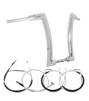 Kit Guidão King Quinado Rhino 2” + Cabos Mecânicos sem Acelerador Eletrônico para Harley-Davidson Softail Line - Inox Polido
