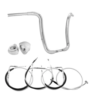 Kit Chicana Style para Harley-Davidson Softail com Guidão Ape Curve Brutale 1.1/2" Inox + Riser + Cabos Sem Acelerador Eletrônico