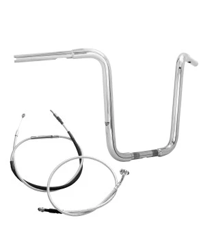 Kit Rider para Harley-Davidson Softail com Acelerador Eletrônico: Guidão Ape Hanger Robust 1.1/4" + Cabos - Inox Polido