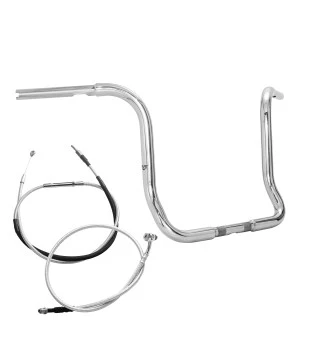 Kit Rider para Harley-Davidson Touring com Embreagem Mecânica: Guidão Ape Hanger Robust 1.1/4" + Cabos - Inox Polido