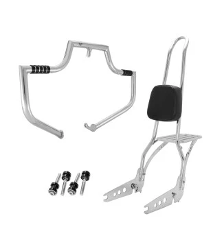 Kit Viagem King para Harley-Davidson Sportster - Sissy Bar 30" com Bagageiro + Protetor de Motor - Inox Polido