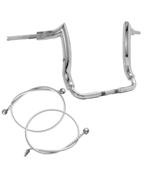 Kit Guidão Mad Dogger Curve Rhino 2” + Cabos Mecânicos com Embreagem Hidráulica para Harley-Davidson Touring Electra, Street e Ultra Glide - Inox Polido