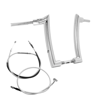 Kit Guidão Mad Dogger Curve Rhino 2” + Cabos Mecânicos com Acelerador Eletrônico para Harley-Davidson Softail Line - Inox Polido