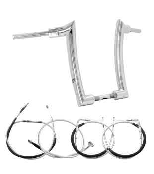 Kit Guidão Mad Dogger Curve Rhino 2” + Cabos Mecânicos sem Acelerador Eletrônico para Harley-Davidson Softail Line - Inox Polido