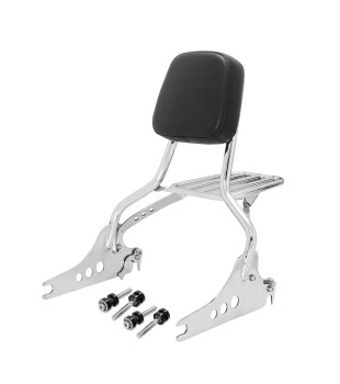 Sissy Bar King Low 16" Destacável para Harley-Davidson Softail Street Bob com Bagageiro Removivel - Inox Polido